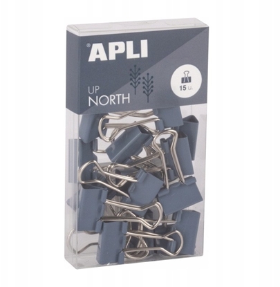 Attēls no Klipy do dokumentów APLI Up North, 19mm, 15szt, pudeko z zawieszk, niebieskie