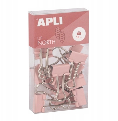 Attēls no Klipy do dokumentów APLI Up North, 19mm, 15szt, pudeko z zawieszk, róowe