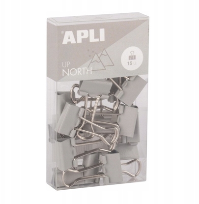 Attēls no Klipy do dokumentów APLI Up North, 19mm, 15szt, pudeko z zawieszk, szare