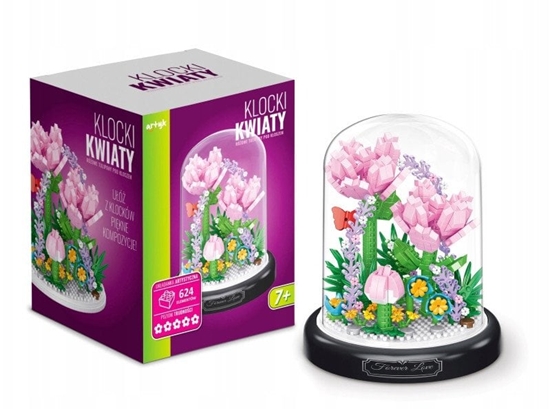 Изображение Klocki kwiaty Róowe tulipany pod kloszem 624el 136962