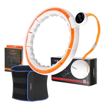 Attēls no Komplekts SET HULA HOOP MAGNETIC WHITE/ORANGE HHM21 WITH WEIGHT + COUNTER HMS + SLIMMING BELT BR1313