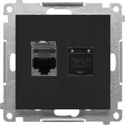 Attēls no Kontakt-Simon Gniazdo komputerowe RJ45 Kontakt-Simon 55 T62.01/149 podwójne kategoria 6, z przeson przeciwkurzow modu czarny mat
