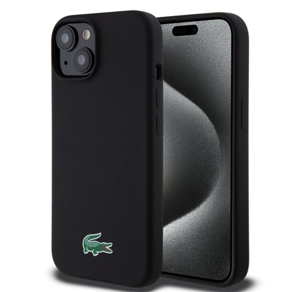 Picture of Lacoste - Lacoste Liquid Silicone Microfiber Croc Logo MagSafe Case for iPhone 15 Black
