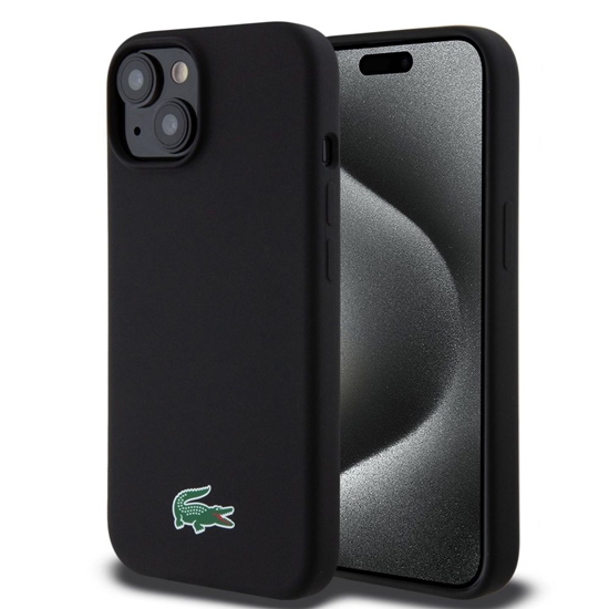 Picture of Lacoste - Lacoste Liquid Silicone Microfiber Croc Logo MagSafe Case for iPhone 15 Black
