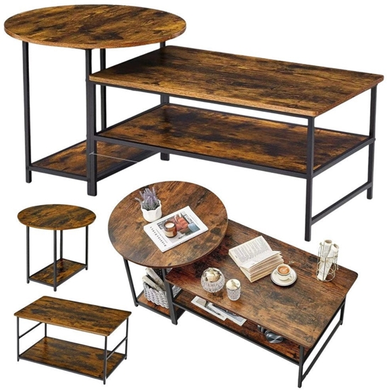 Picture of Lean Zestaw Stolików Kawowych 2w1 Vintage Drewno Rustykalne 123x60x51cm
