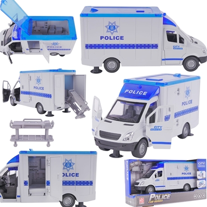 Изображение LeanToys Ciarówka Karetka Policyjna Policja Nosze Otwierane Drzwi Dwik wiato