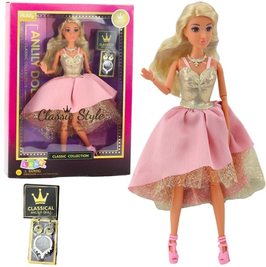 Изображение LeanToys Lalka Anlily W Eleganckiej Sukni Balowej Zoto Róowa Dodatki