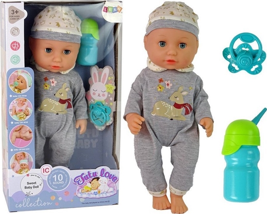 Изображение LeanToys Lalka Bobas Siusia Dwik Smoczek Butelka Szara Piama