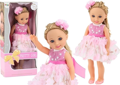 Attēls no LeanToys Lalka Róowa Sukienka Dugie Wosy Spinka Szczotka 38cm LEAN Toys