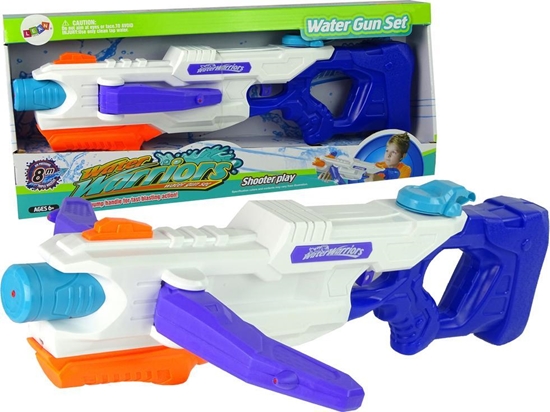 Изображение LeanToys Pistolet na Wod 1000ml Biao- Niebieski Rozkadane Rami 60 cm Zasig 8 m