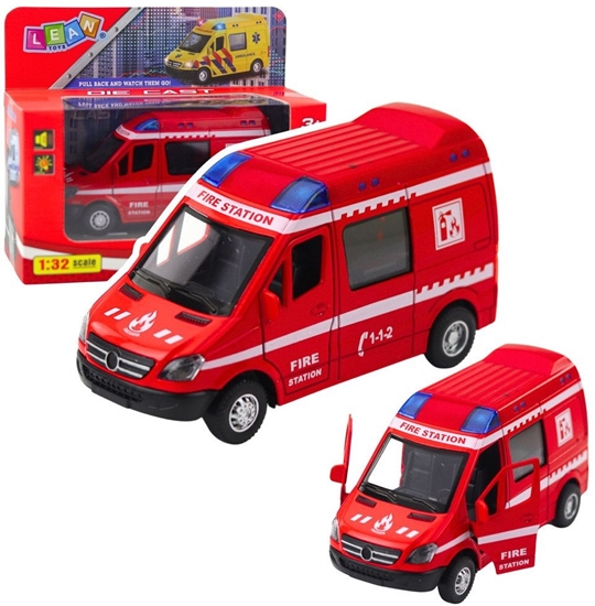 Изображение LeanToys Samochód Straacki Metalowy Napd Pull Back wiata Dwiki Czerwony 1:32