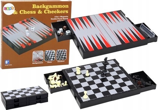 Picture of LeanToys Zestaw Gier 3w1 Plansza Magnetyczna Szachy Warcaby Backgammon