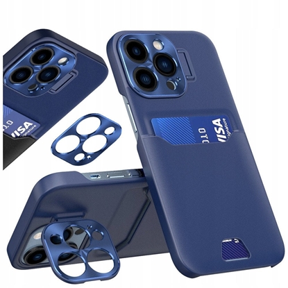 Attēls no Leather Stand Case etui Samsung Galaxy S23 Ultra pokrowiec portfel na kart z podstawk niebieskie