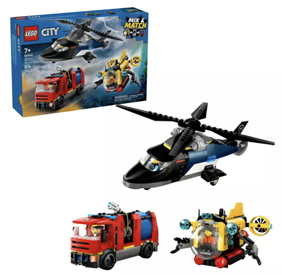 Picture of LEGO 60462 City Helicopter, Fire Truck and Submarine Remix Building Sets