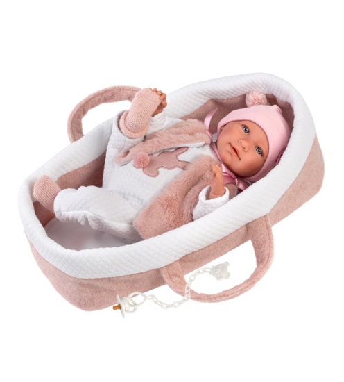 Изображение Lelle zīdainis Mimi 42 cm (pārnes. soma, raud, runā, ar mānekli, mīkstais ķermenis) Spānija LL74012