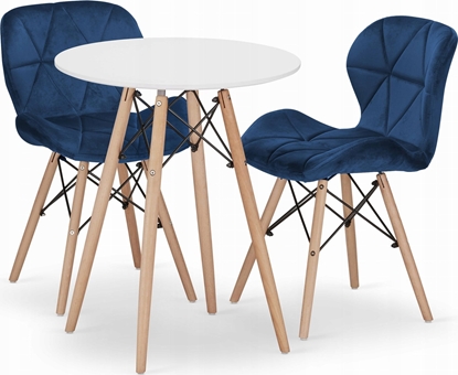 Picture of Leobert Zestaw stó okrgy TODI 60cm biay + 2 krzesa LAGO granatowe