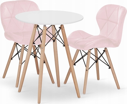 Picture of Leobert Zestaw stó okrgy TODI 60cm biay + 2 krzesa LAGO róowe