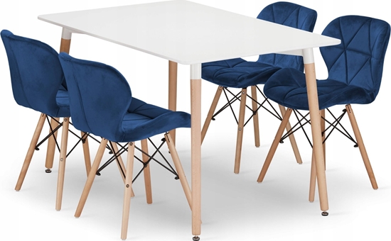 Изображение Leobert Zestaw stó prostoktny ADRIA 120x80 biay + 4 krzesa LAGO granatowe