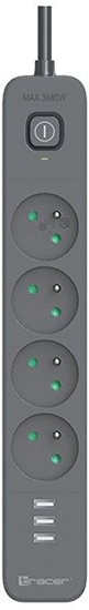 Picture of Listwa zasilajca antyprzepiciowa TRACER Power Line+ mobile ready 5 m (4 gniazda + 3x USB A, 5V 2,4A)