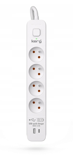 Picture of Listwa zasilajca KERG z wycznikiem-4 gniazda USBC+USBA 16A 3m