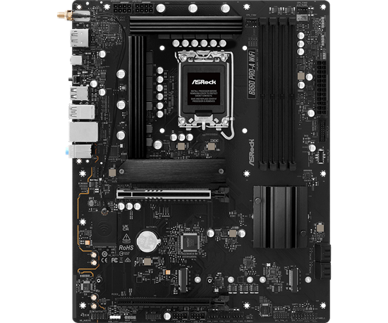 Picture of Mainboard|ASROCK|Intel B860 Express|LGA1851|ATX|Memory DDR5|Memory slots 4|1xPCI-Express 4.0 16x|1xPCI-Express 5.0 16x|1xM.2|1xHDMI|1xDisplayPort|1xAudio-In|1xAudio-Out|1xMicrophone|2xUSB 2.0|6xUSB 3.2|1xUSB-C|1xRJ45|B860PRO-AWIFI