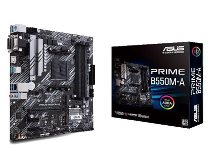Attēls no Mainboard|ASUS|AMD B550|SAM4|MicroATX|Memory DDR4|Memory slots 4|2xPCI-Express 3.0 1x|1xPCI-Express 4.0 16x|2xM.2|1x15pin D-sub|1xDVI-D|1xHDMI|6xUSB 3.2|1xPS/2|1xRJ45|3xAudio port|PRIMEB550M-A