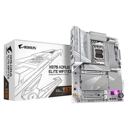 Attēls no Mainboard|GIGABYTE|AMD X870|Socket AM5|ATX|RAM DDR5-SDRAM|4xSlots|On-board graphics card Yes|Wi-Fi Yes|Bluetooth Yes|4xNumber of M.2 (M) slots|X870 AORUS ELITE WIFI7 ICE|X870AELITEWF7ICE1.1