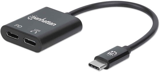Picture of MANHATTAN USB-C Audioadapter mit Power Delivery-Ladeport USB-C Stecker auf USB-C Audioport und USB-C Power Delivery Port schwarz