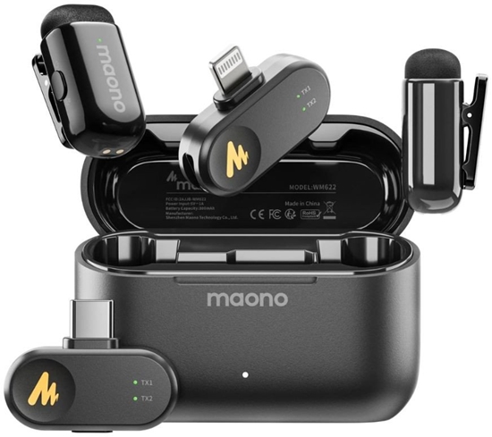 Picture of maono Wave T1 Mini (USB-C & Lightning + Charge Case) Black (Juodi) Belaidiai Mikrofonai