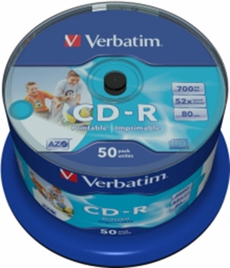 Изображение Matricas CD-R AZO Verbatim 700MB 1x- 52x Wide Printable non ID,50 Pack Spindle