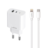 Изображение Maxlife adowarka sieciowa PD QC MXTC-06-20AC 1x USB-C 1x USB 20W biaa + kabel USB-C - Lightning 20W