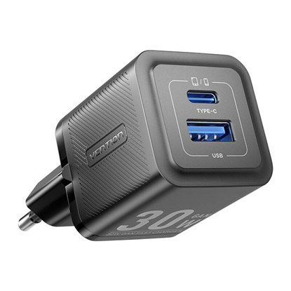 Изображение MOBILE CHARGER WALL 30W USB-C/2P BLACK FEQB0-EU VENTION