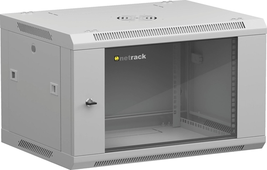 Изображение Szafa NetRack NETRACK 019-060-645-021 Netrack szafa wiszca 19, 6U/600x450mm  szary, drzwi szklane, otwierane boki