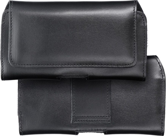Изображение OEM Skórzana uniwersalna kabura pozioma do paska - ROYAL / czarny - Rozmiar M - do IPHONE 12 MINI / 13 MINI / SAMSUNG A40 / S8 / XIAOMI 12 / Redmi 5A