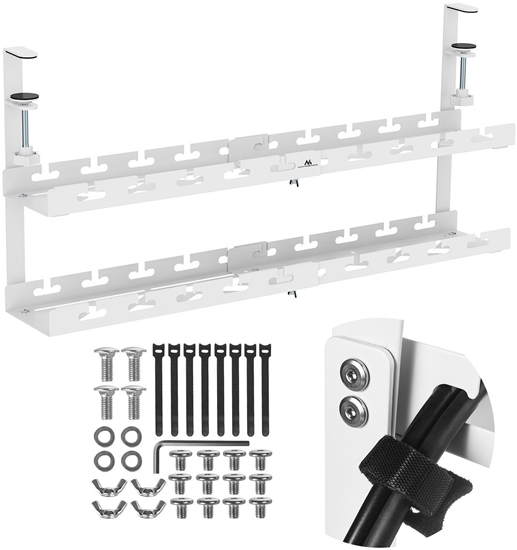 Picture of Organizer podbiurkowy na kable Maclean, max. obcienie 5kg, max. 728mm, 2 poziomy, biay, MC-102 W