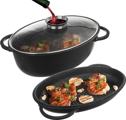 Picture of Orion Brytfanna granitowa owalna do pieczenia smaenia garnek z pokryw patelnia grillowa 3w1 10 l grande