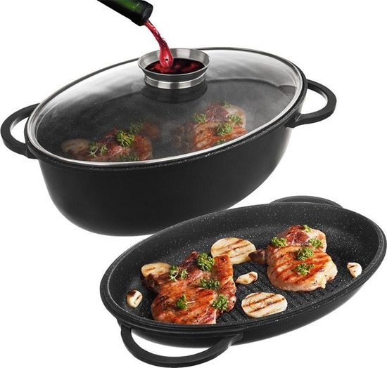 Picture of Orion Brytfanna granitowa owalna do pieczenia smaenia garnek z pokryw patelnia grillowa 3w1 10 l grande