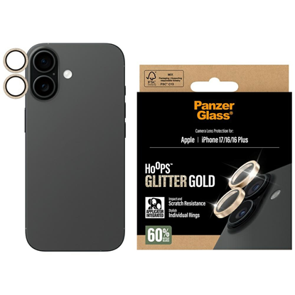 Picture of PanzerGlass  Hoops Glitter Gold Camera Lens Protector iPhone 17 | iPhone 16 | 16 Plus Przezroczysta ochrona ekranu Apple 1 szt.