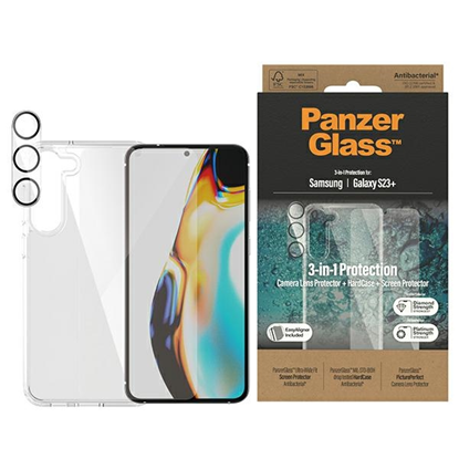 Attēls no PanzerGlass Galaxy S23+ Sucha aplikacja, Odporny na zarysowania, Odporny na wstrzsy, Antybakteryjny, Przezroczysty, 1 pc(s)