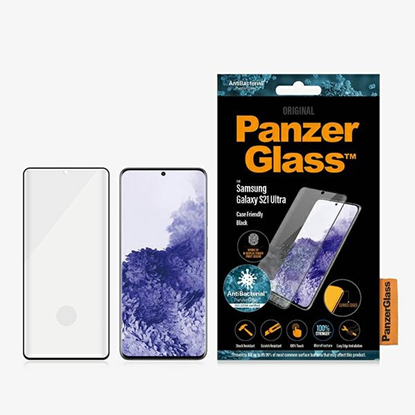 Picture of PanzerGlass | Samsung | Galaxy S21 Ultra Series | Antibacterial glass | Black | Case Friendly, Compatible with the in-screen fingerprint reader | Antifingerprint screen protector