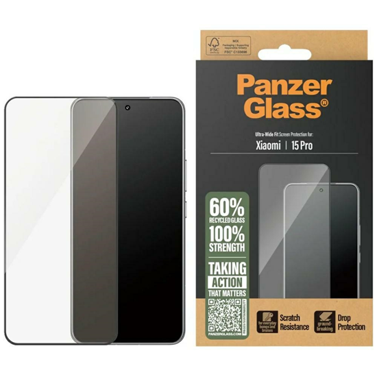 Изображение PanzerGlass Szklo hartowane Ultra-Wide Fit w. Black Frame do Xiaomi 15 Pro