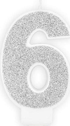 Изображение Party Deco wieczka cyferka z brokatem - 6 - 1 szt. uniwersalny