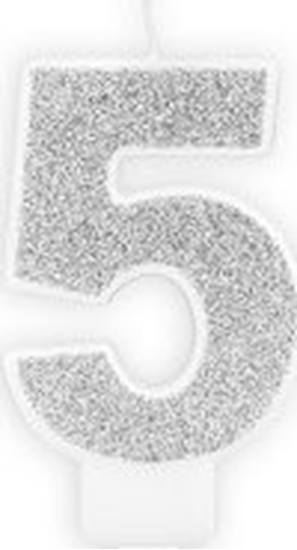 Изображение Party Deco wieczka urodzinowa cyfra "5" srebrna