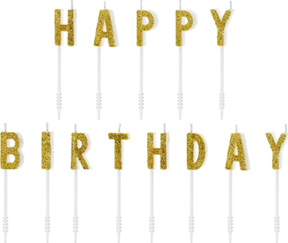 Picture of Party Deco wieczki pikery napis - zoty brokatowy napis Happy Birthday uniwersalny