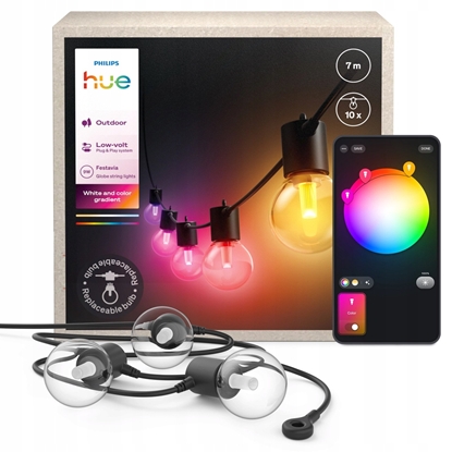 Attēls no Philips Hue Festavia Outdoor lyskæde med globepærer - 7 m