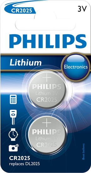 Picture of Philips Minicells Battery CR2025P2/01B, Single-use battery, Lithium, 3 V, 2 pc(s), 150 mAh, 3 year(s)