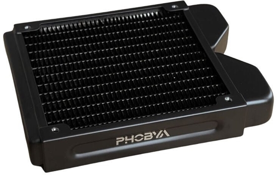 Изображение Phobya R27-S120 Radiator, 120 mm Radiator, 18 FPI, Kupferlamellen, 2x G1/4-Zoll-Anschlüsse - schwarz