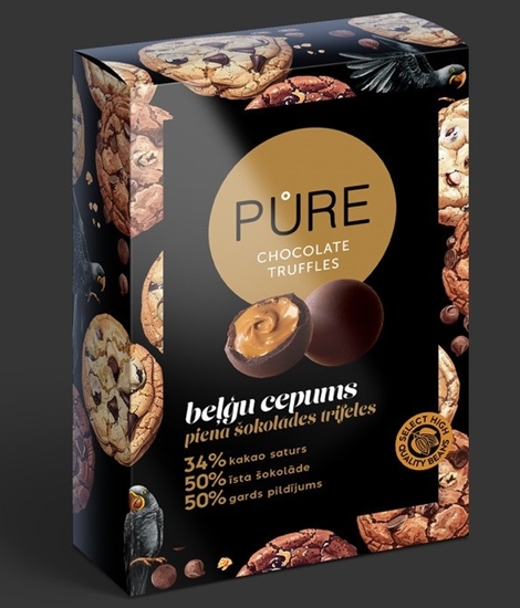 Изображение Piena šokolādes trifeles ar beļģu cepumu krēma pildījumu 148g, PURE