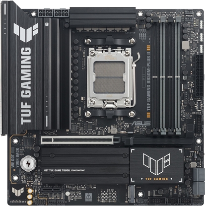 Picture of Asus TUF GAMING B850M-PLUS II | Processor family AMD | Processor socket AM5 | DDR5 | Supported hard disk drive interfaces SATA, M.2 | Number of SATA connectors 4