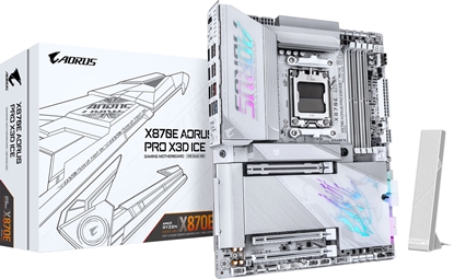 Attēls no Mainboard|GIGABYTE|AMD X870E|Socket AM5|ATX|RAM DDR5-SDRAM|4xSlots|Wi-Fi Yes|Bluetooth Yes|4xNumber of M.2 (M) slots|X870E A PRO X ICE|X870EAPROXICE